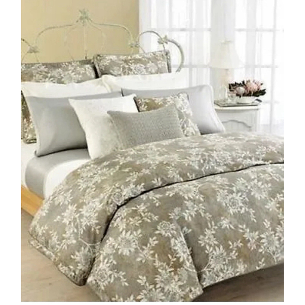 Ralph Lauren Odeon Floral Silver Gray Full Queen Sateen Duvet Cover New Vintage